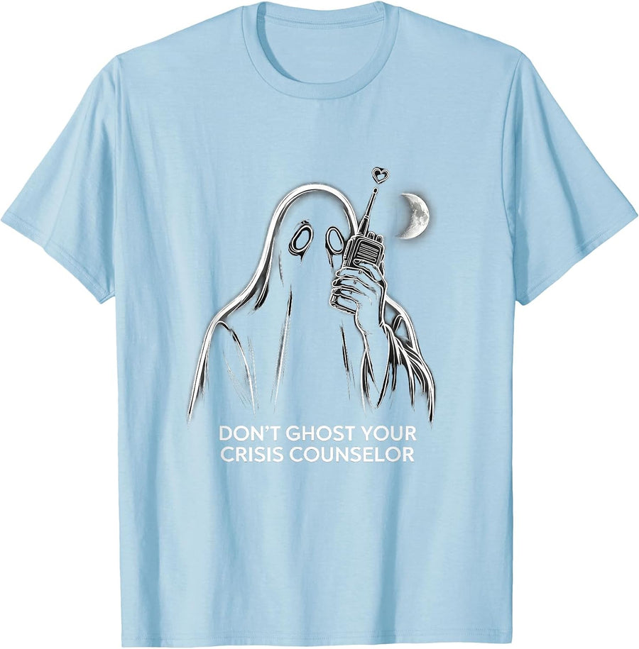 Men's Don't Ghost Your Crisis Counselor Funny Ghost Mental Health T-Shirt - Baby Blue