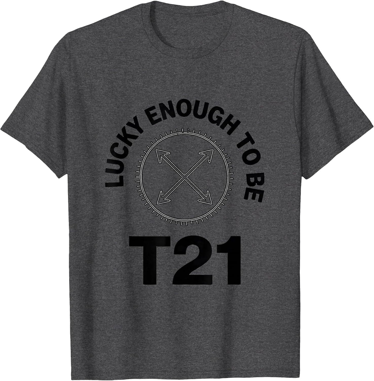 Men's Lucky Enough To Be T21 Down Syndrome Awareness Sunflower T-Shirt - Dark Heather Grey