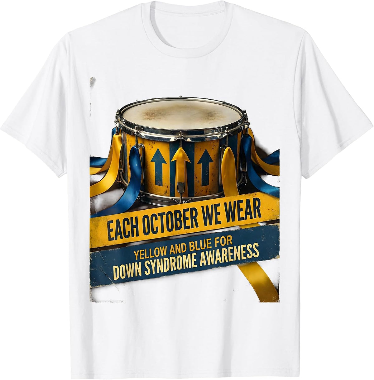 Men's Each October We Wear Yellow Blue Down Syndrome Awareness T-Shirt - White