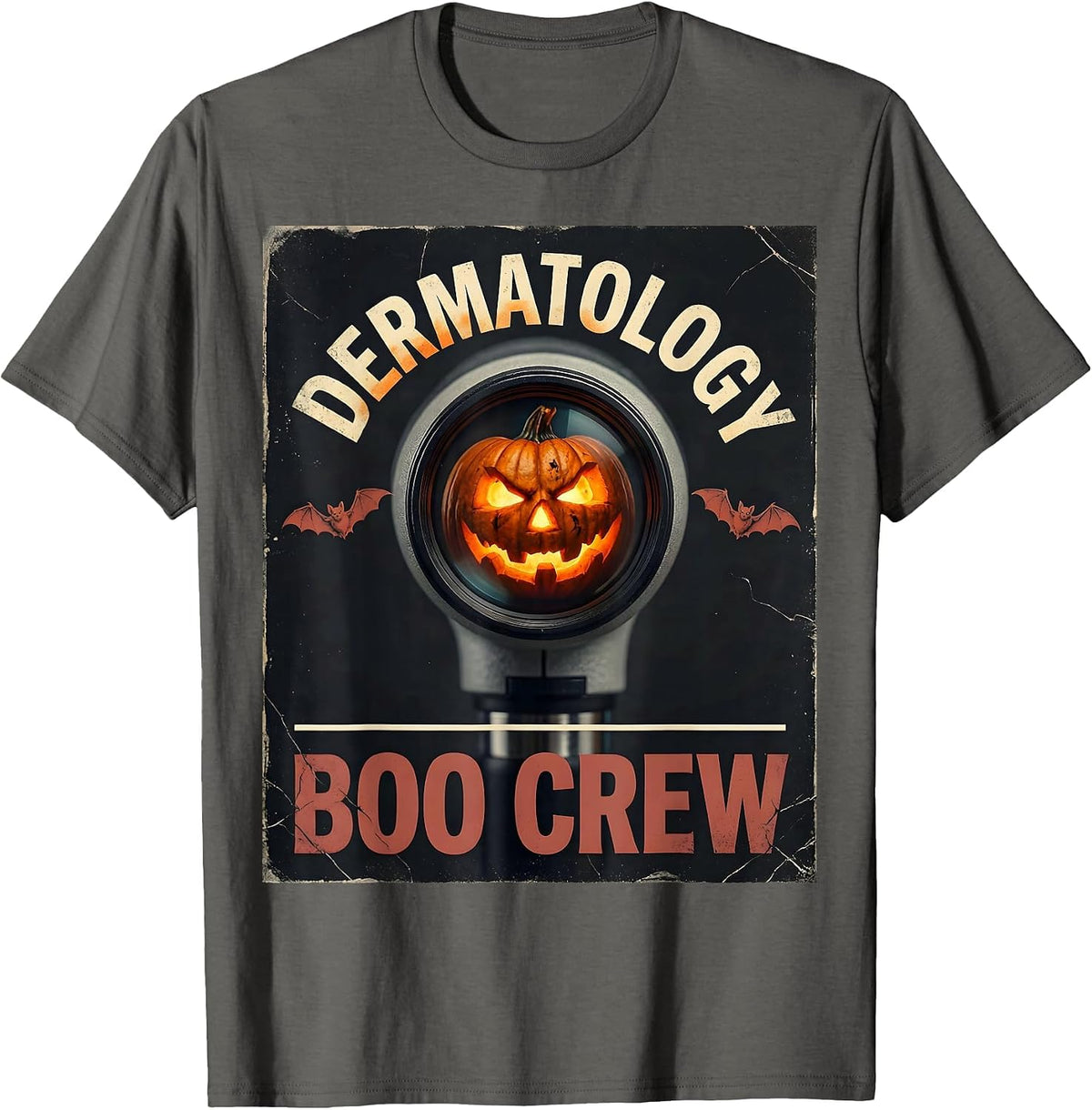 Dermatology Boo Crew Distressed Halloween Medical Crew Humor T-Shirt - Asphalt Grey