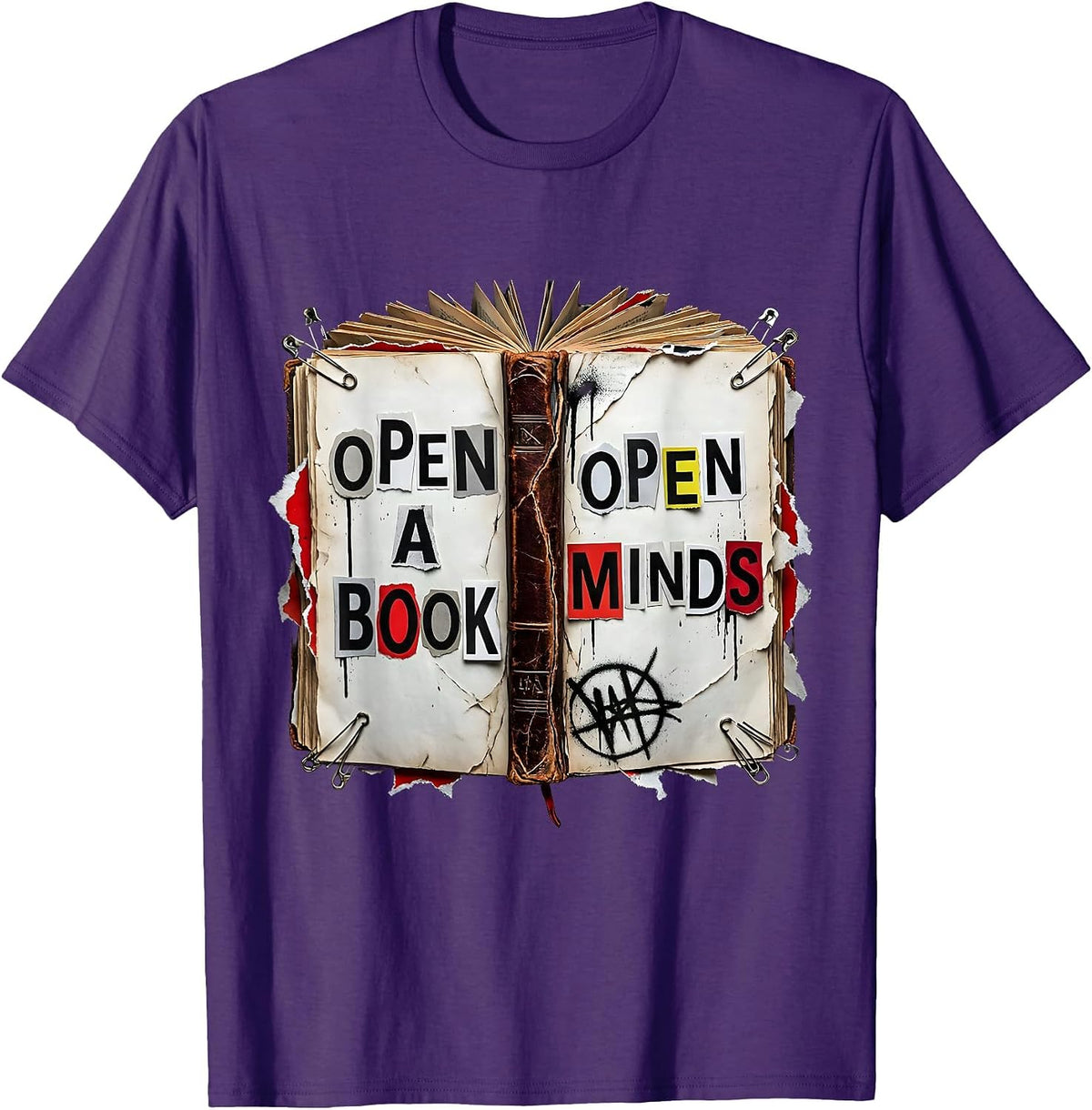 Men's Open a Book Open Minds Reading Teacher Design T-Shirt - Purple