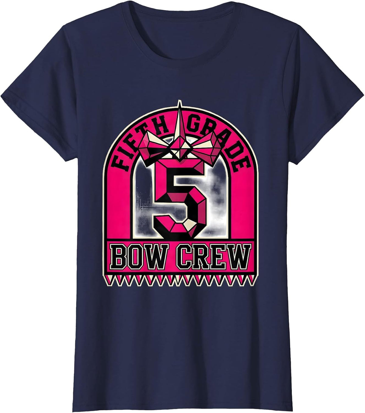 Women's Fifth Grade Bow Crew Coquette Bow Back To School Girly T-Shirt - Navy Blue