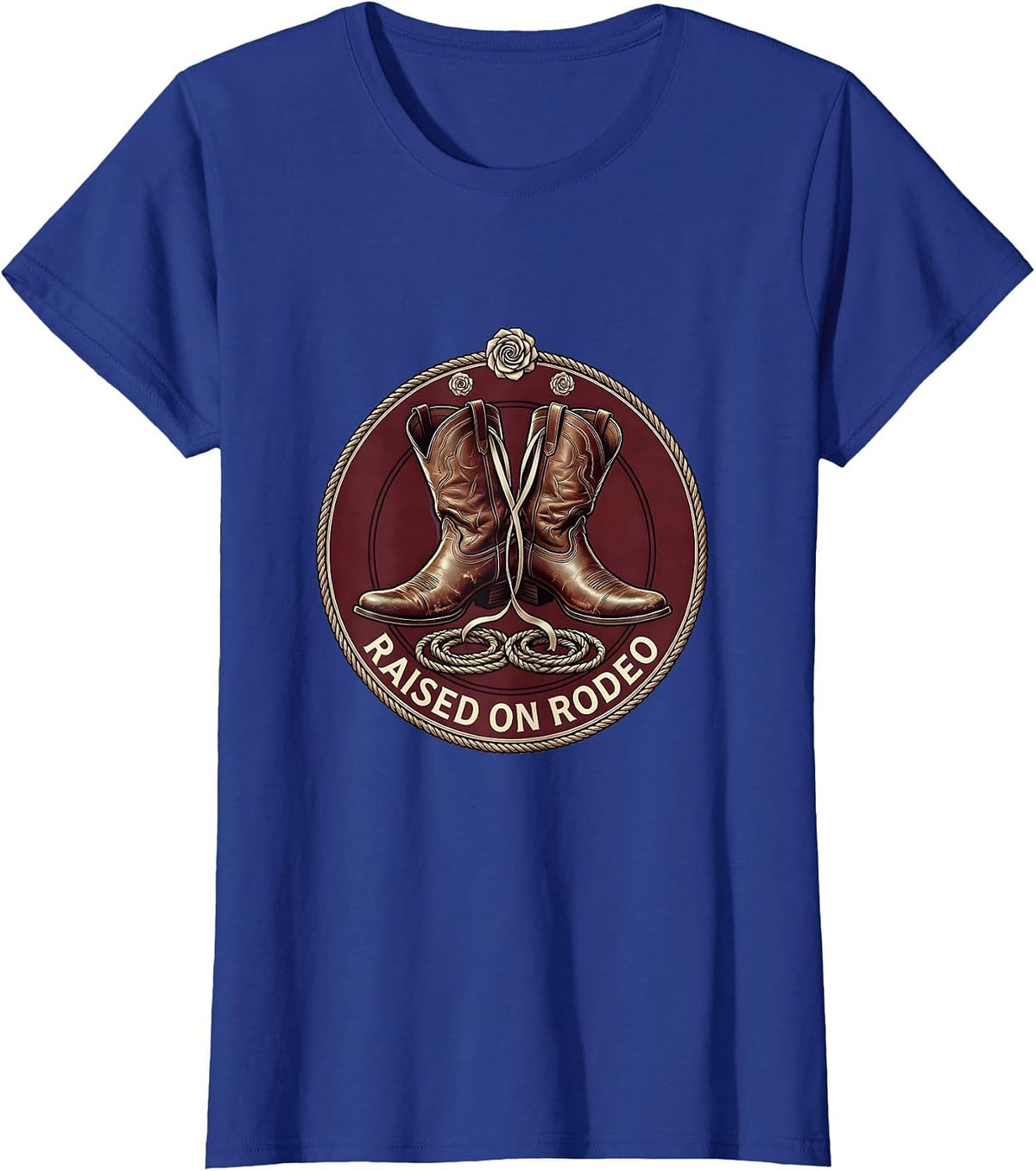 Women's Raised on Rodeo Western Cowgirl Design T-Shirt - Royal Blue