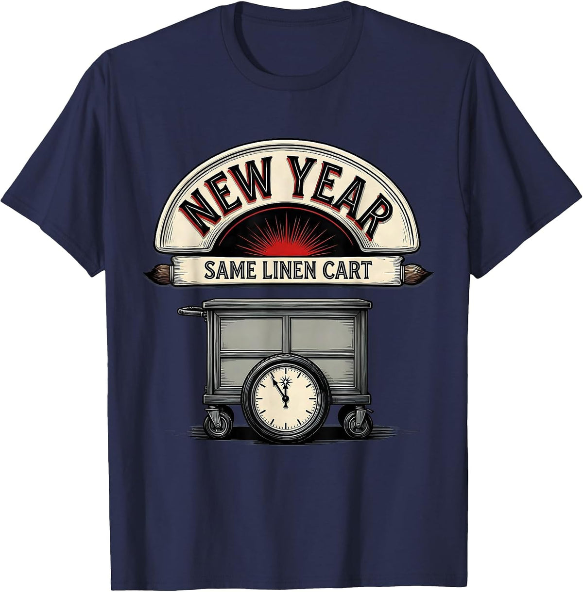 New Year, Same Linen Cart Funny Nurse Crew New Years Eve T-Shirt - Navy Blue