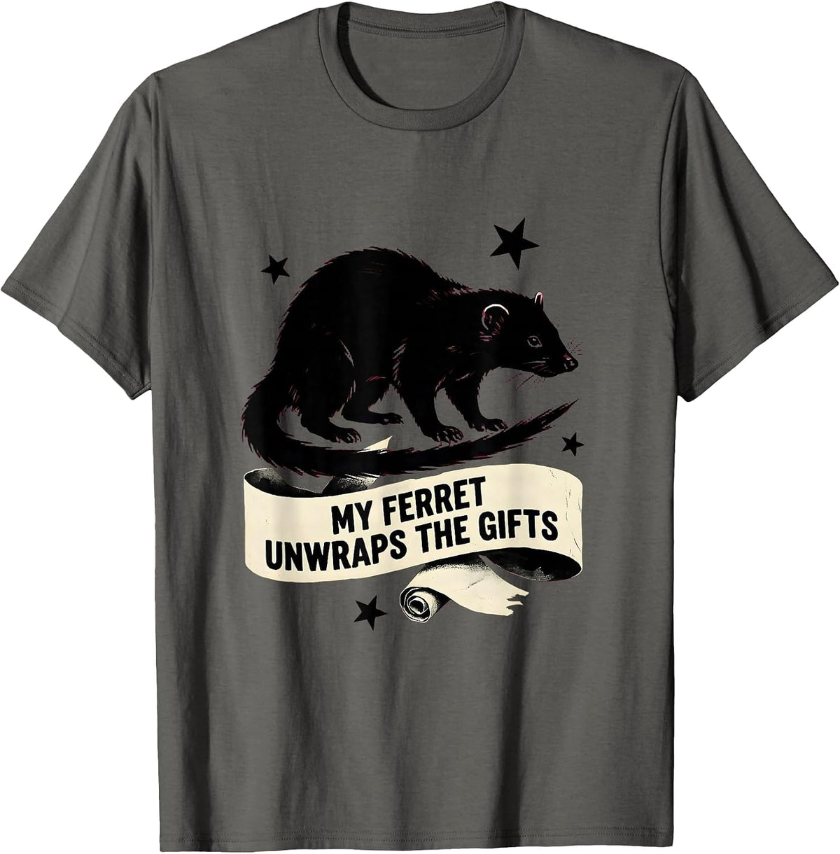 Men's My Ferret Unwraps The Gifts Funny Ferret Lover Christmas T-Shirt - Asphalt Grey