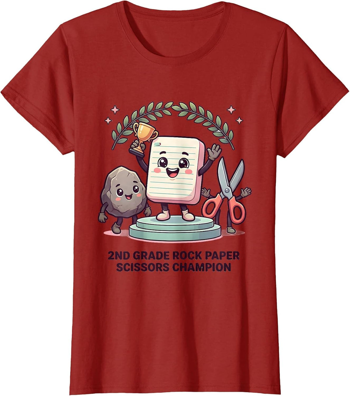 2nd Grade Rock Paper Scissors Champion Cute Kawaii Back T-Shirt, Women, Cranberry Red, X-Small - As Pictured