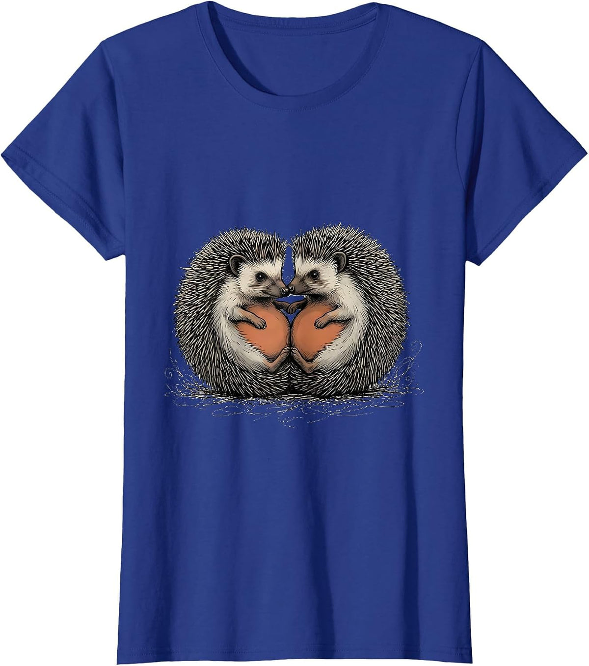 Women's Cute Hedgehogs Hand-Sketched Animal Lover Humor T-Shirt - Royal Blue