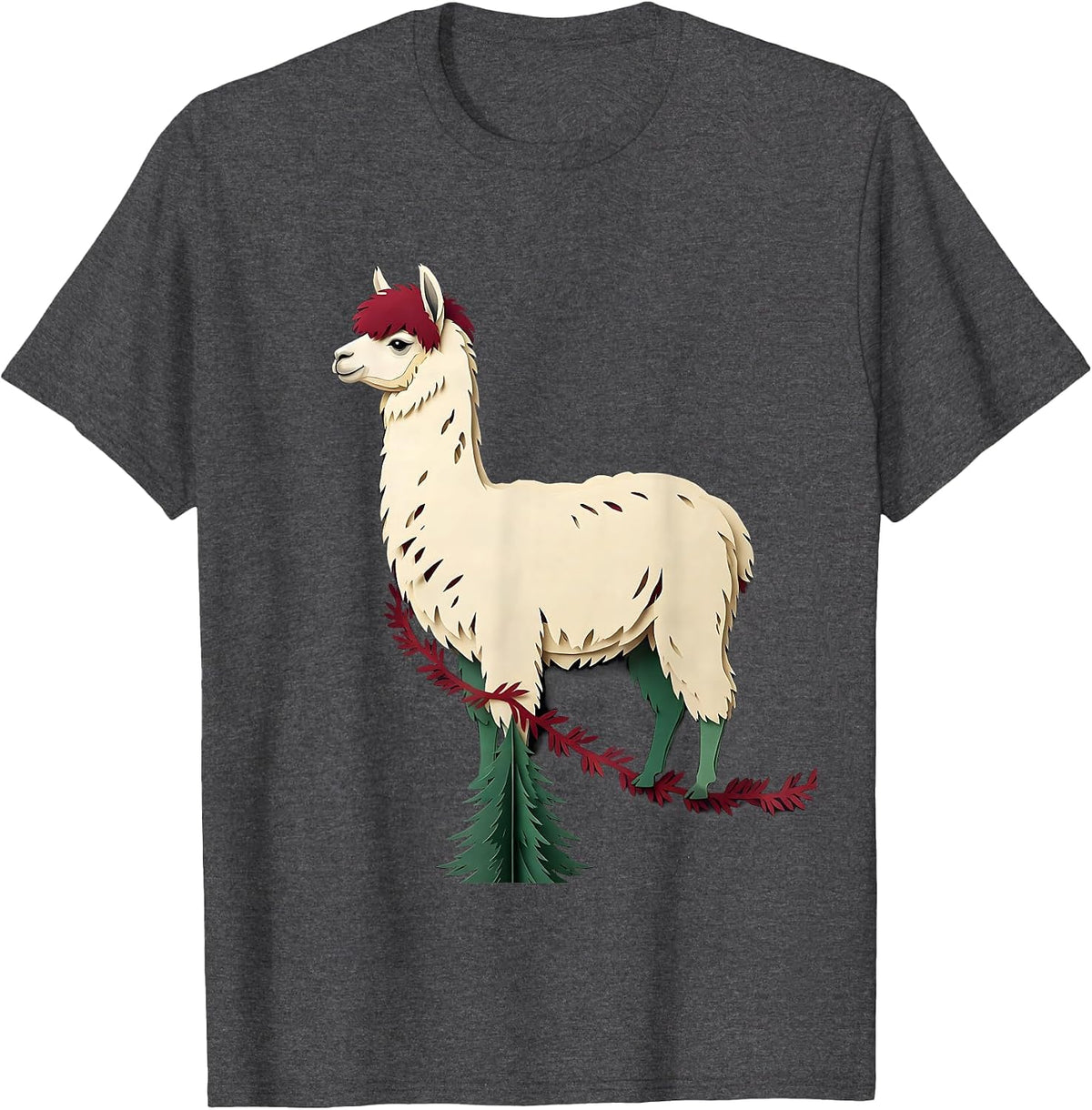 Llama Paper Cutout Funny Christmas Animal Lover Gift T-Shirt - Dark Heather Grey