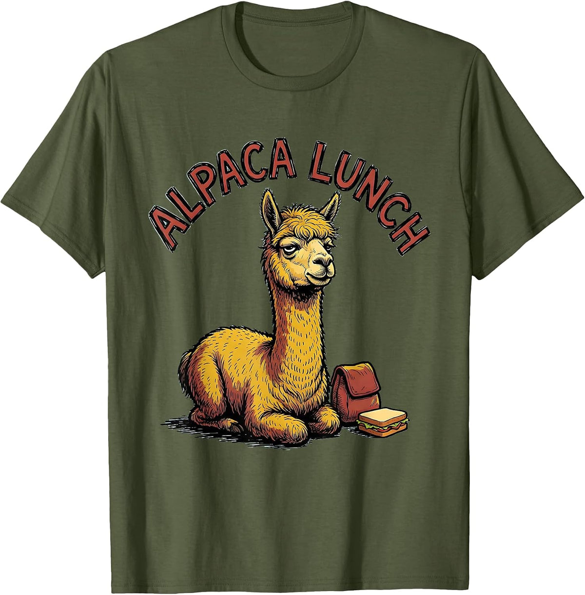 Men's Alpaca Lunch Funny Alpaca Lover Animal Humor Novelty T-Shirt - Olive Green