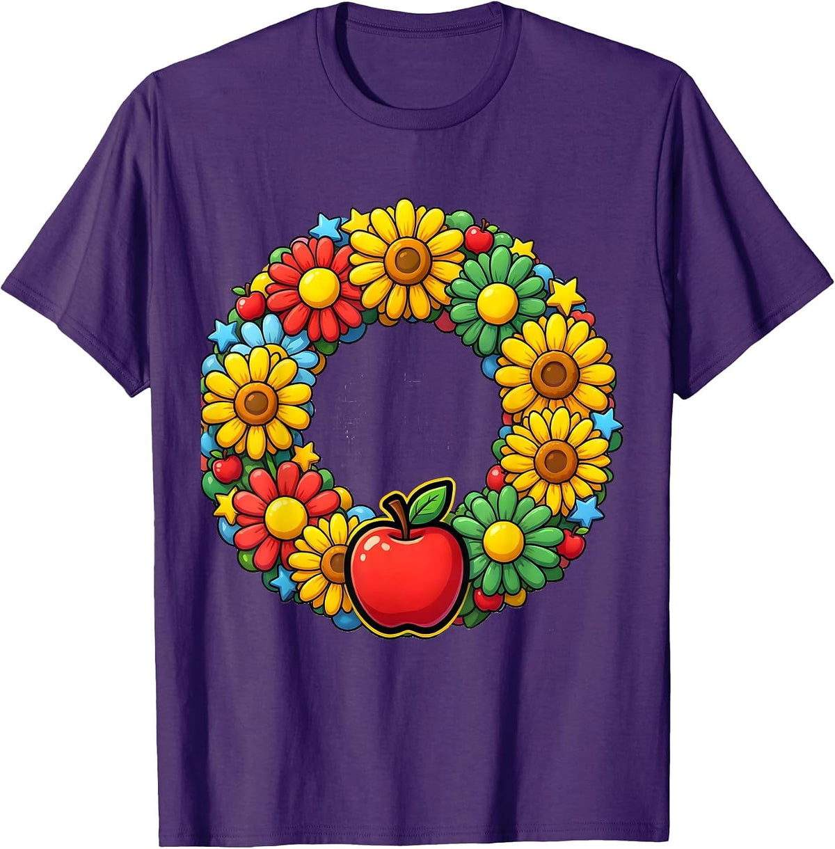 Men's Preschool Teacher ABC Floral Wreath Illustration T-Shirt - Purple