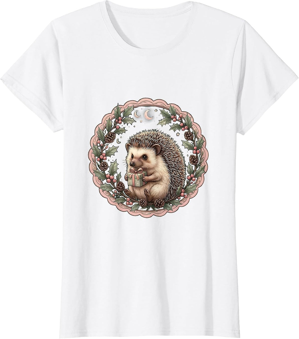 Christmas Hedgehog Carrying a Tiny Wrapped Gift T-Shirt - White