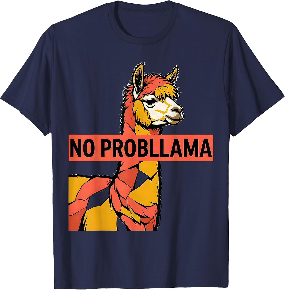 Men's No Probllama Funny Llama Alpaca Humor Casual Gift T-Shirt - Navy Blue