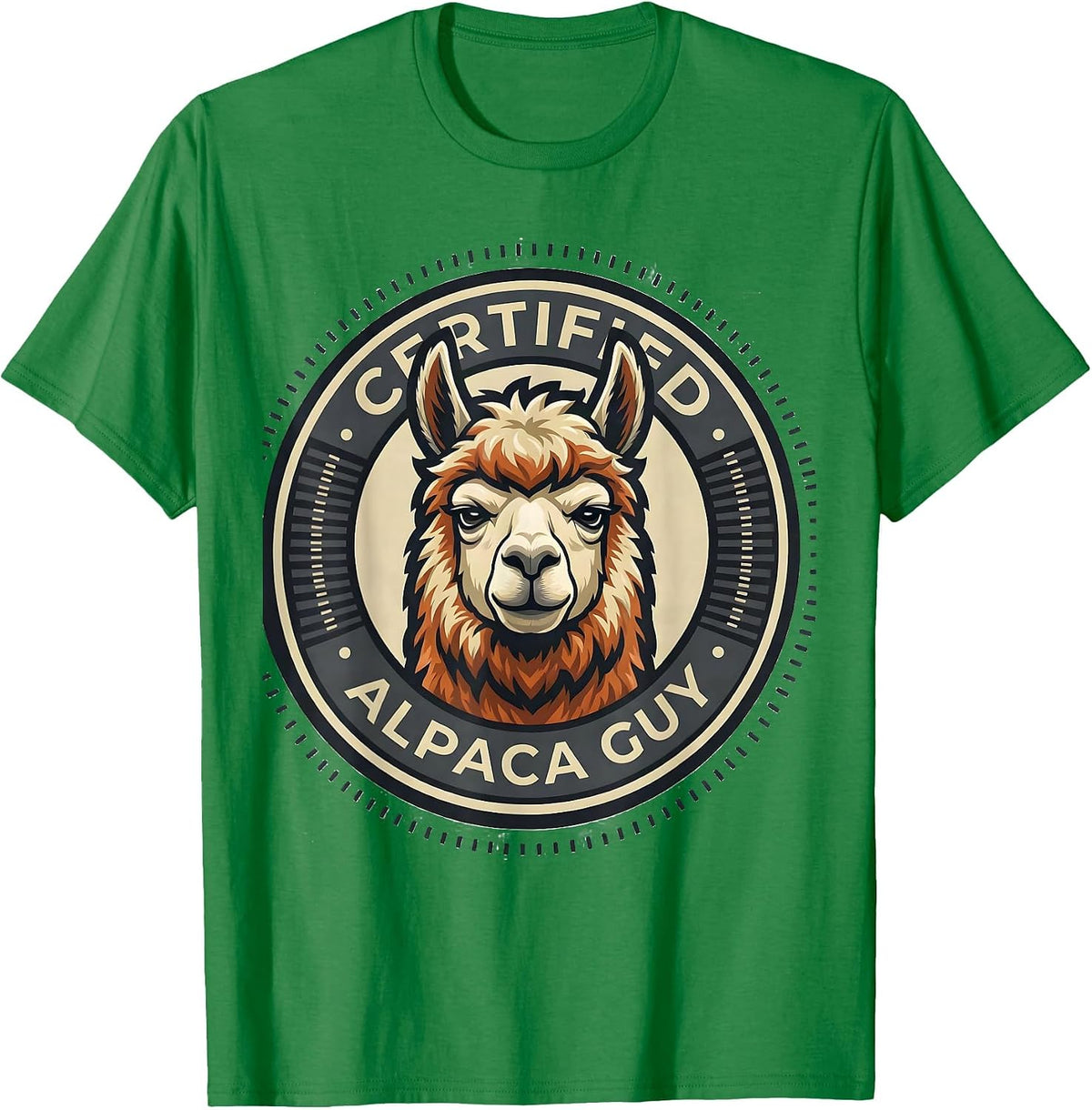 Men's Certified Alpaca Guy Funny Alpaca Lover Mascot Logo T-Shirt - Kelly Green