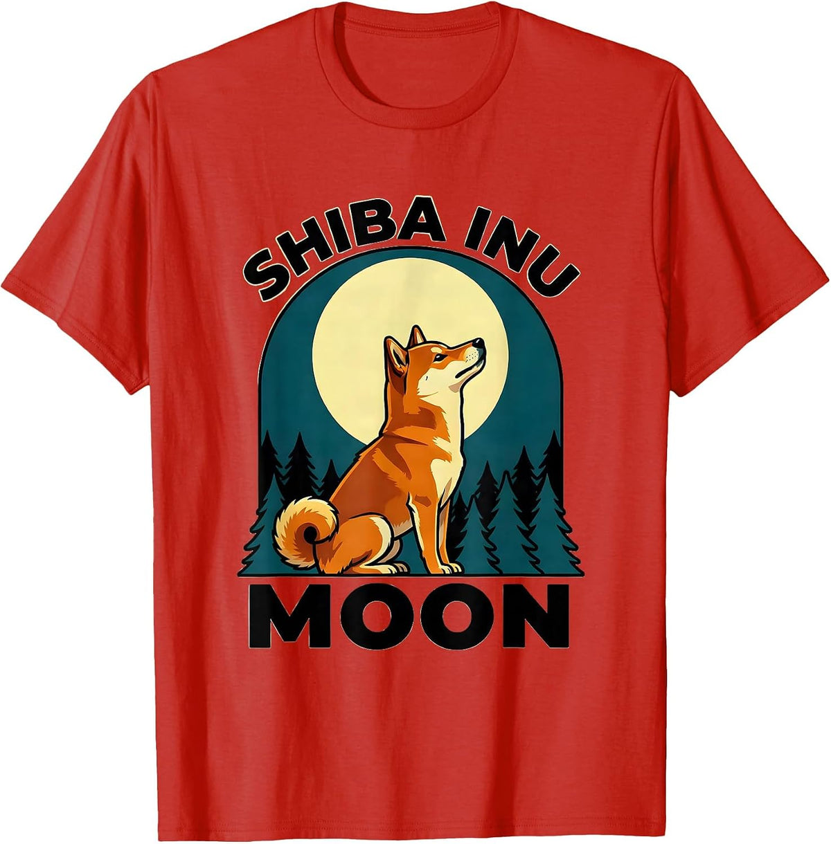 Men's Shiba Inu Moon Vintage Retro 90s Dog Breed Portrait T-Shirt - Red