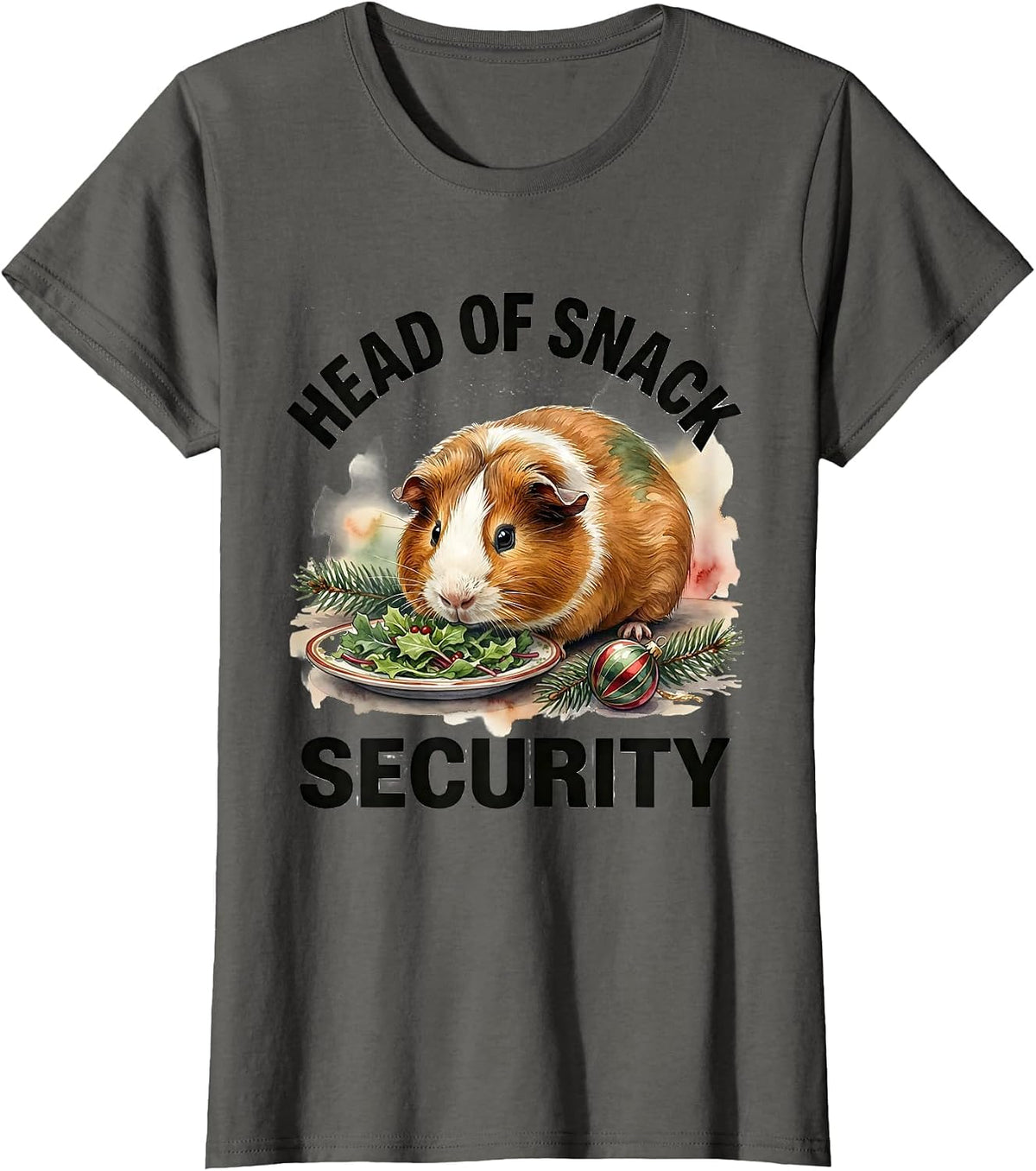 Women's Head of Snack Security Funny Guinea Pig Christmas Pet Lover T-Shirt - Asphalt Grey