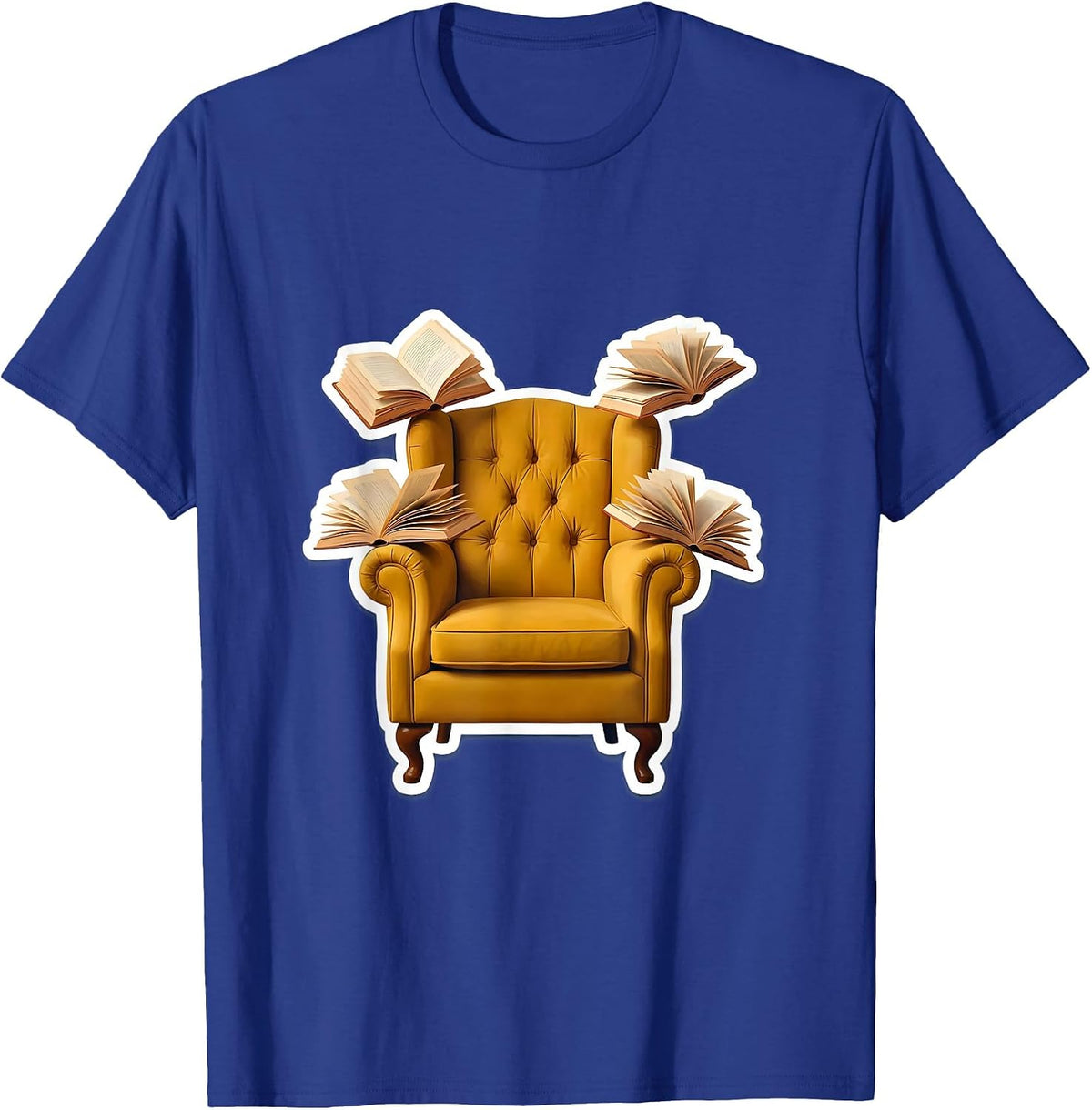 Men's Reading Teacher Cozy Armchair Floating Books Design T-Shirt - Royal Blue
