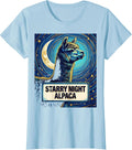 Women's Starry Night Alpaca Pop Art Alpaca Lover Van Gogh Style T-Shirt - Baby Blue