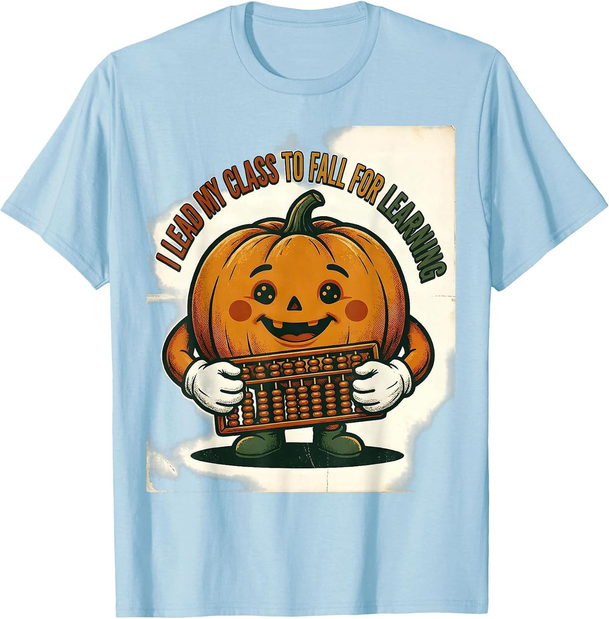 Men's I Lead My Class To Fall For Learning Vintage Teacher Pumpkin T-Shirt - Baby Blue