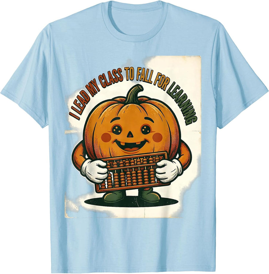 Men's I Lead My Class To Fall For Learning Vintage Teacher Pumpkin T-Shirt - Baby Blue