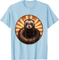 Men's Ferret Portrait Vintage Retro Sunset Striped Sticker T-Shirt - Baby Blue