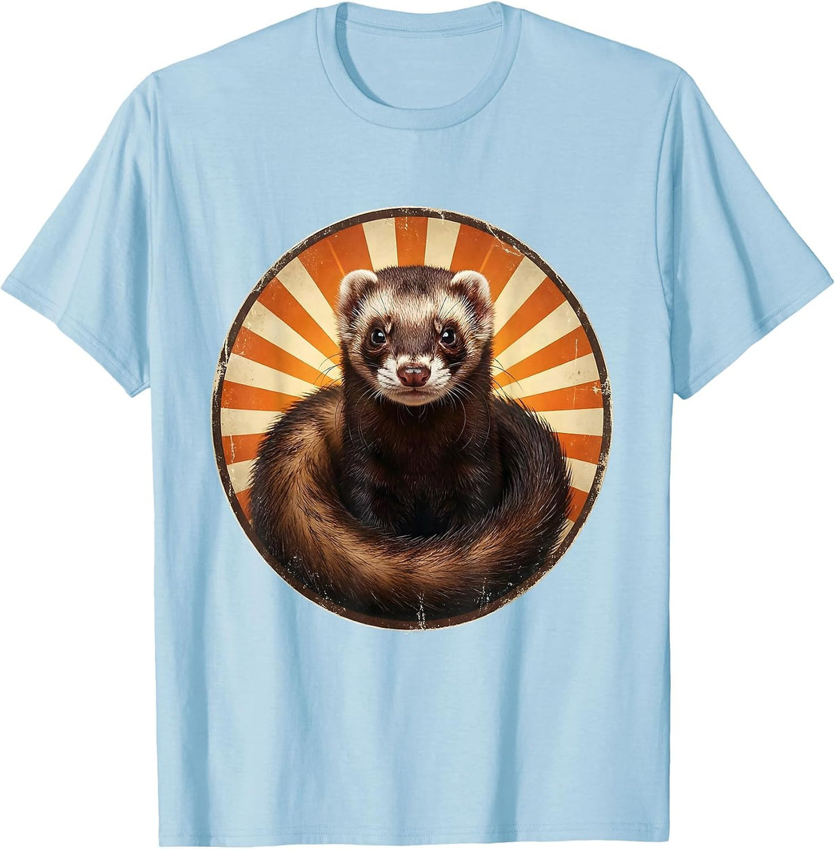 Men's Ferret Portrait Vintage Retro Sunset Striped Sticker T-Shirt - Baby Blue