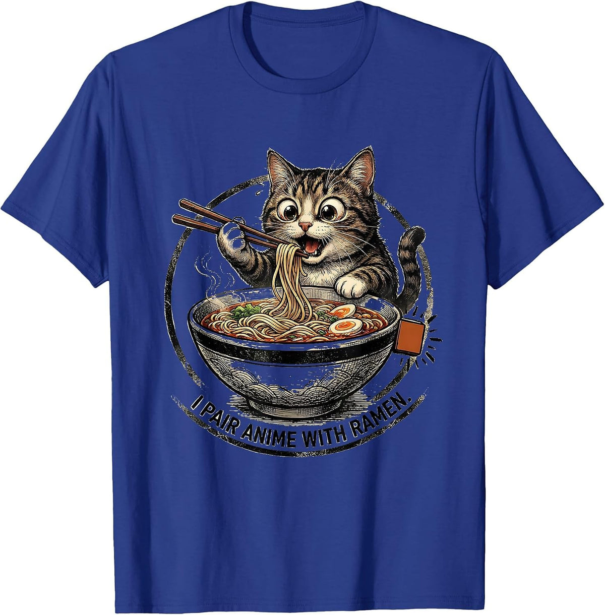 I Pair Anime With Ramen Kawaii Cat Anime Gift T-Shirt - Royal Blue