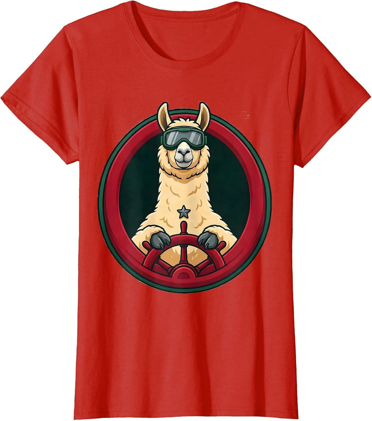 Circular Llama Badge Christmas Animal Lover Gift T-Shirt - Red