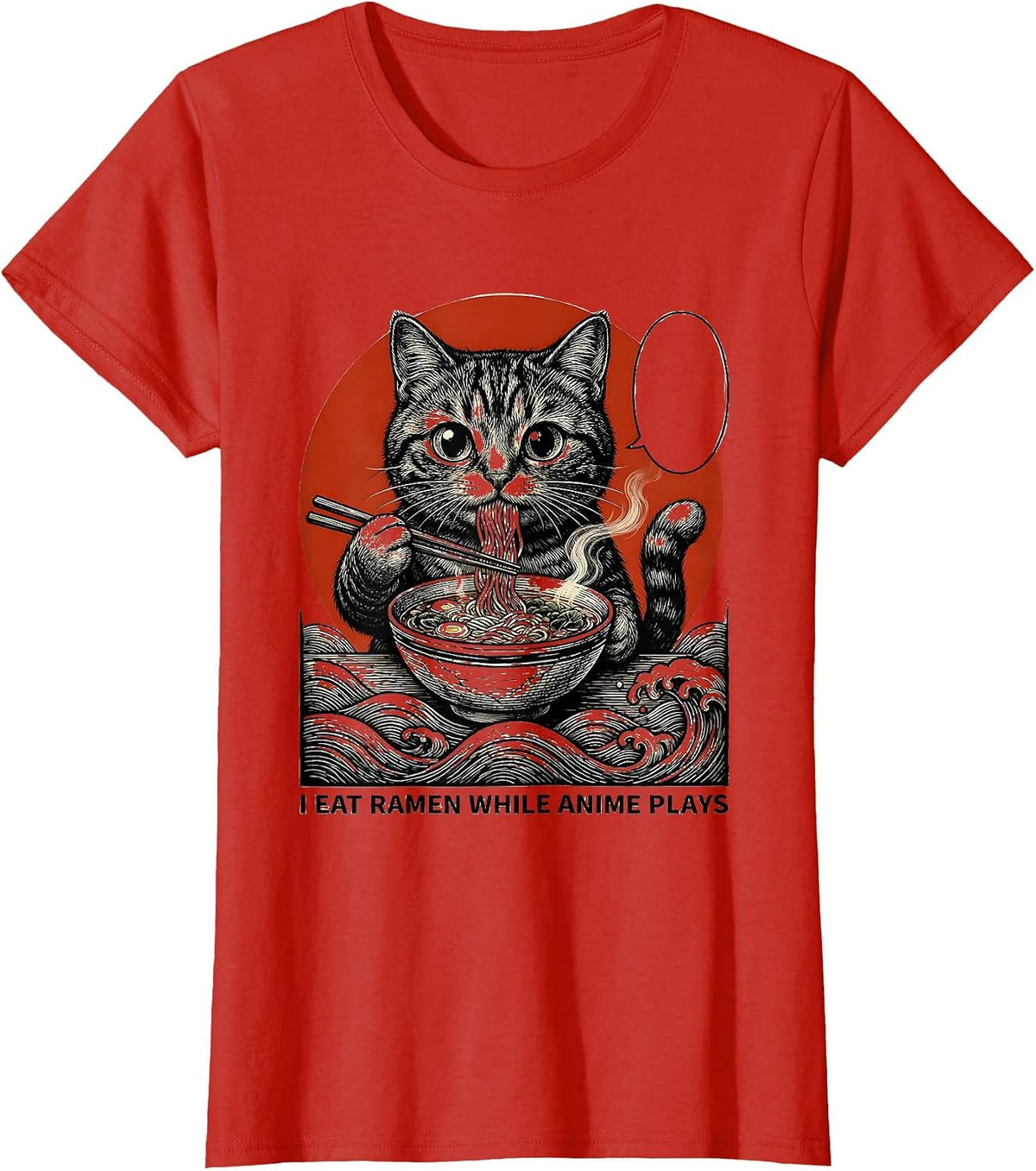 Women's I Eat Ramen While Anime Plays Kawaii Anime Cat Gift T-Shirt - Red