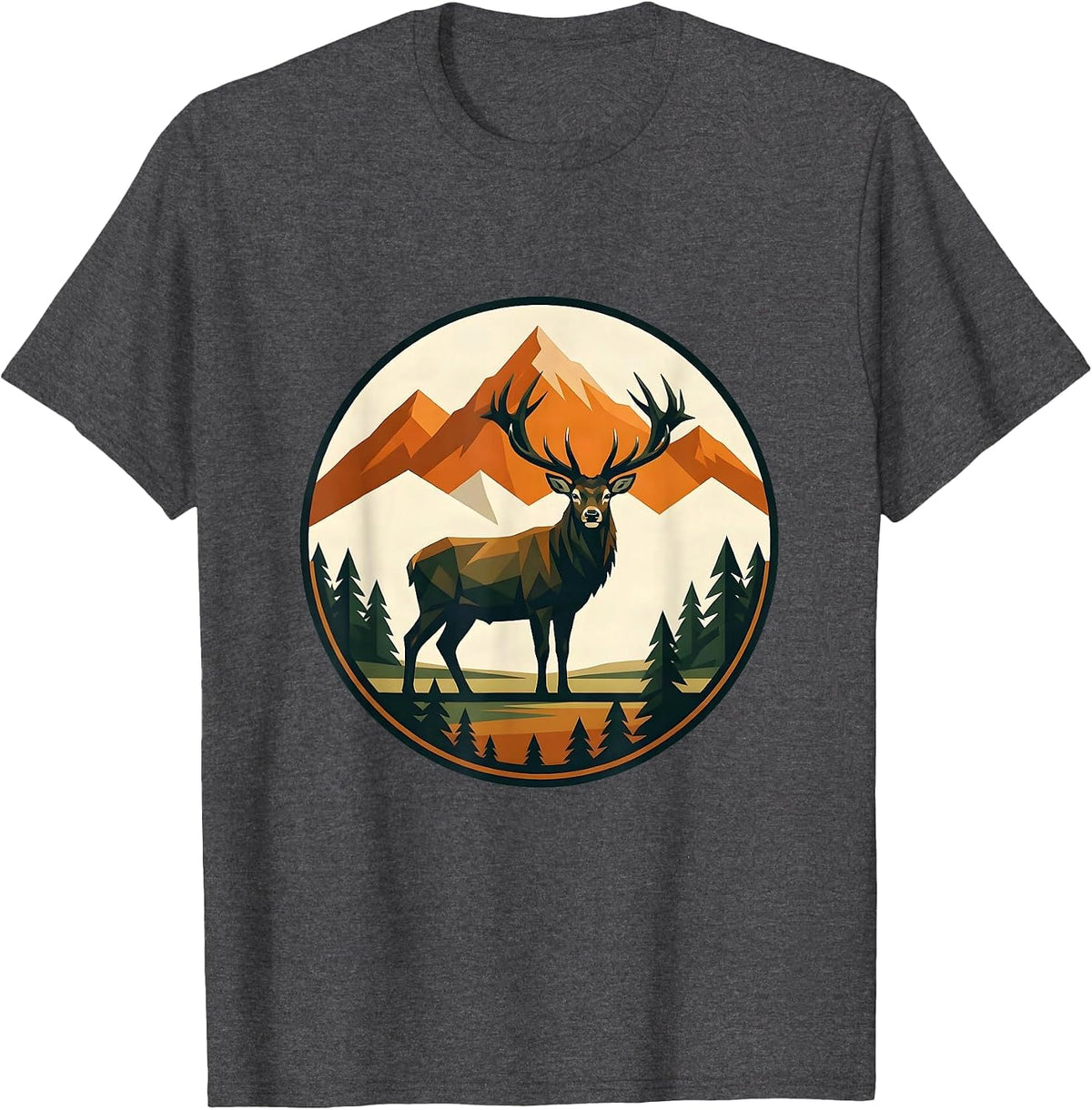 Colorado Elk Alpine Meadow Illustration T-Shirt - Dark Heather Grey