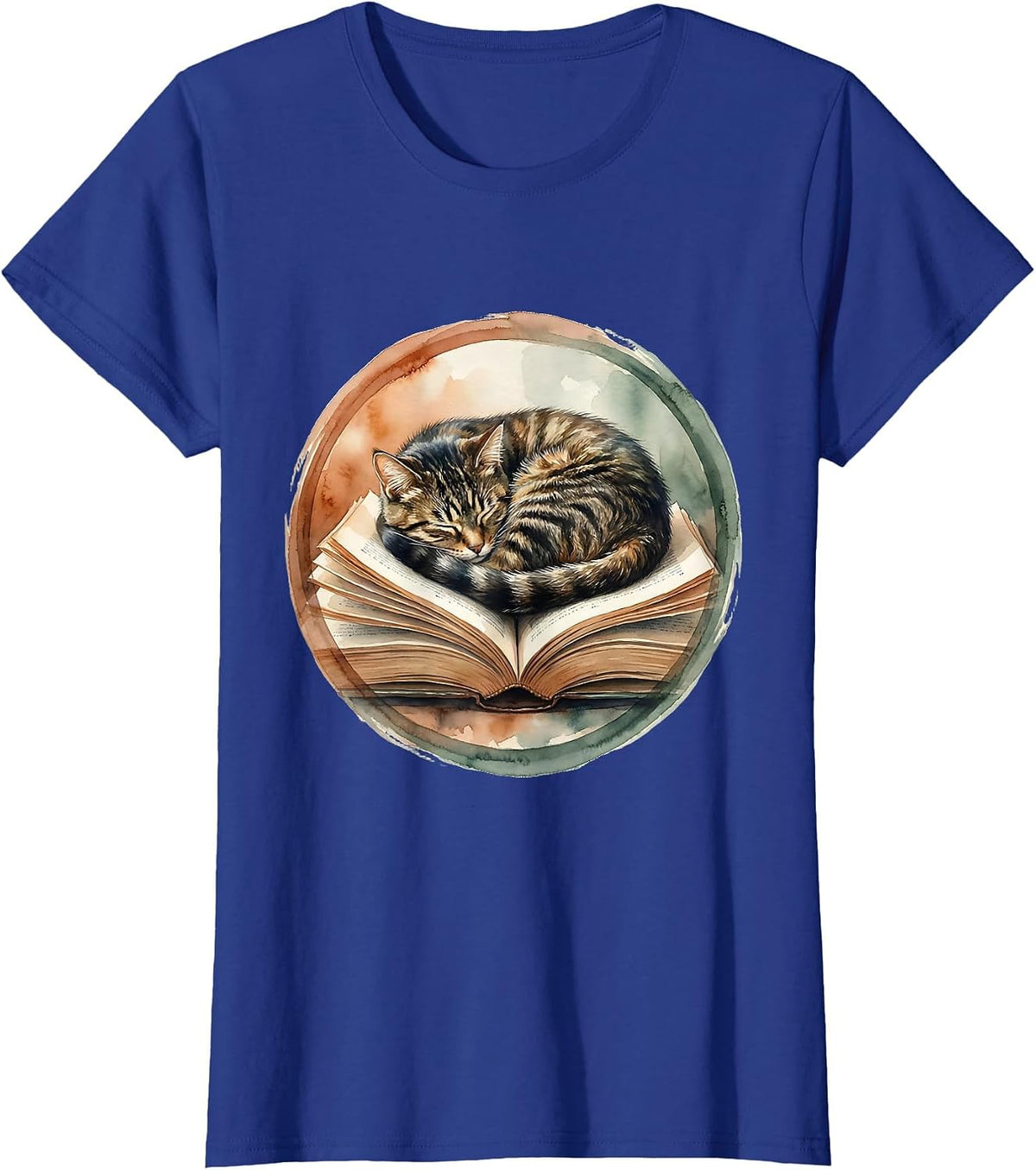 Women's Cat Napping on Open Textbook Teacher Gift T-Shirt - Royal Blue