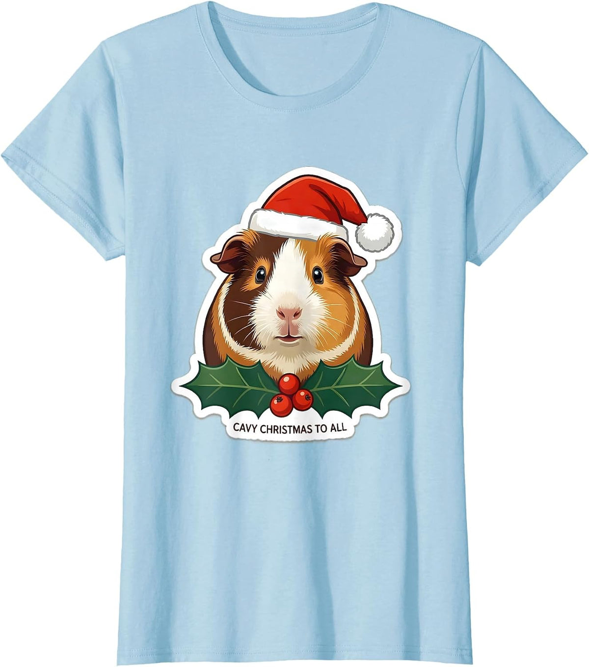 Cavy Christmas To All Funny Guinea Pig Santa Hat Pet Lover T-Shirt - Baby Blue
