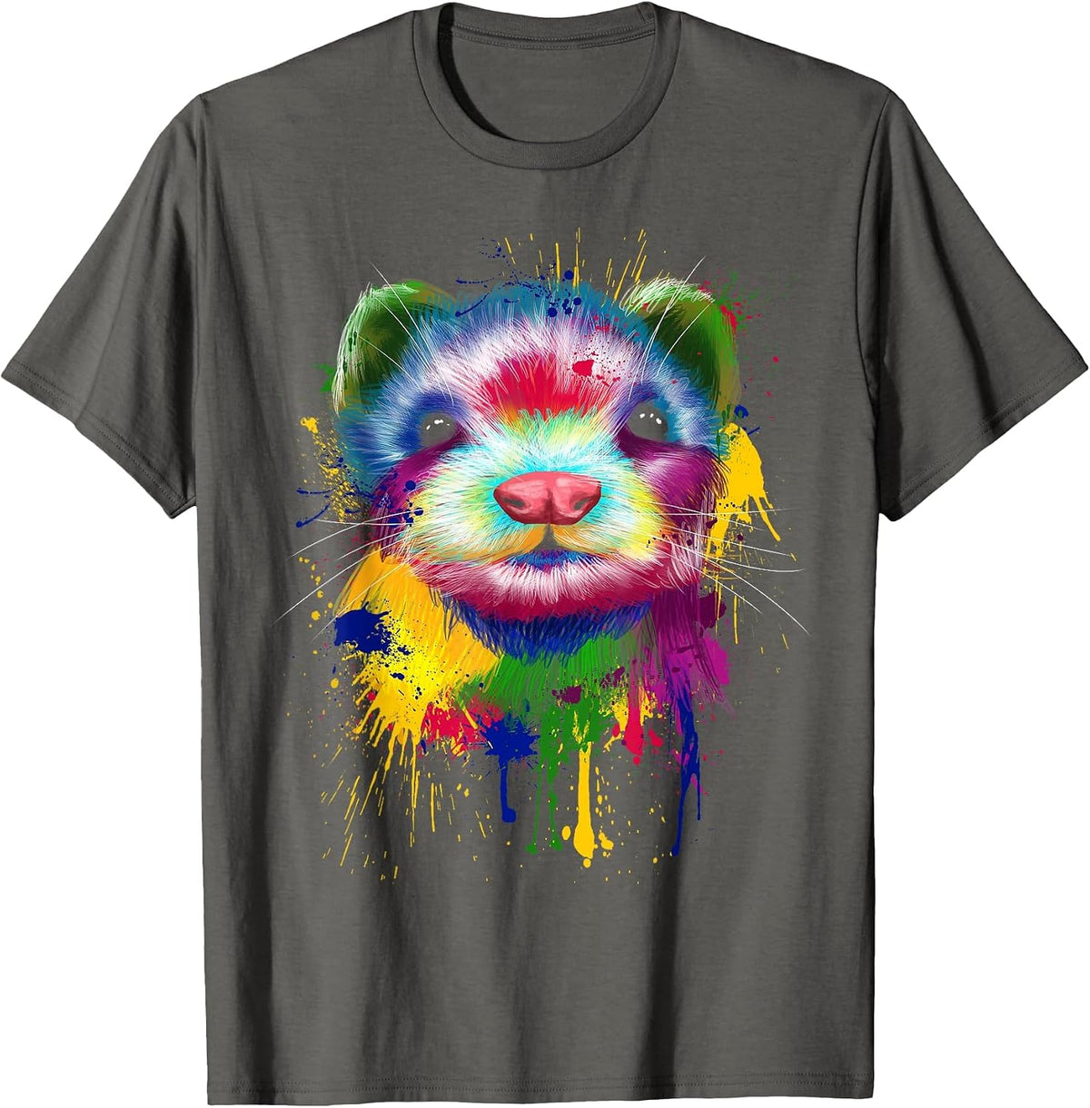 Ferret Artwork Face Hand Painting Splash Art Pet Polecat T-Shirt - Asphalt Grey