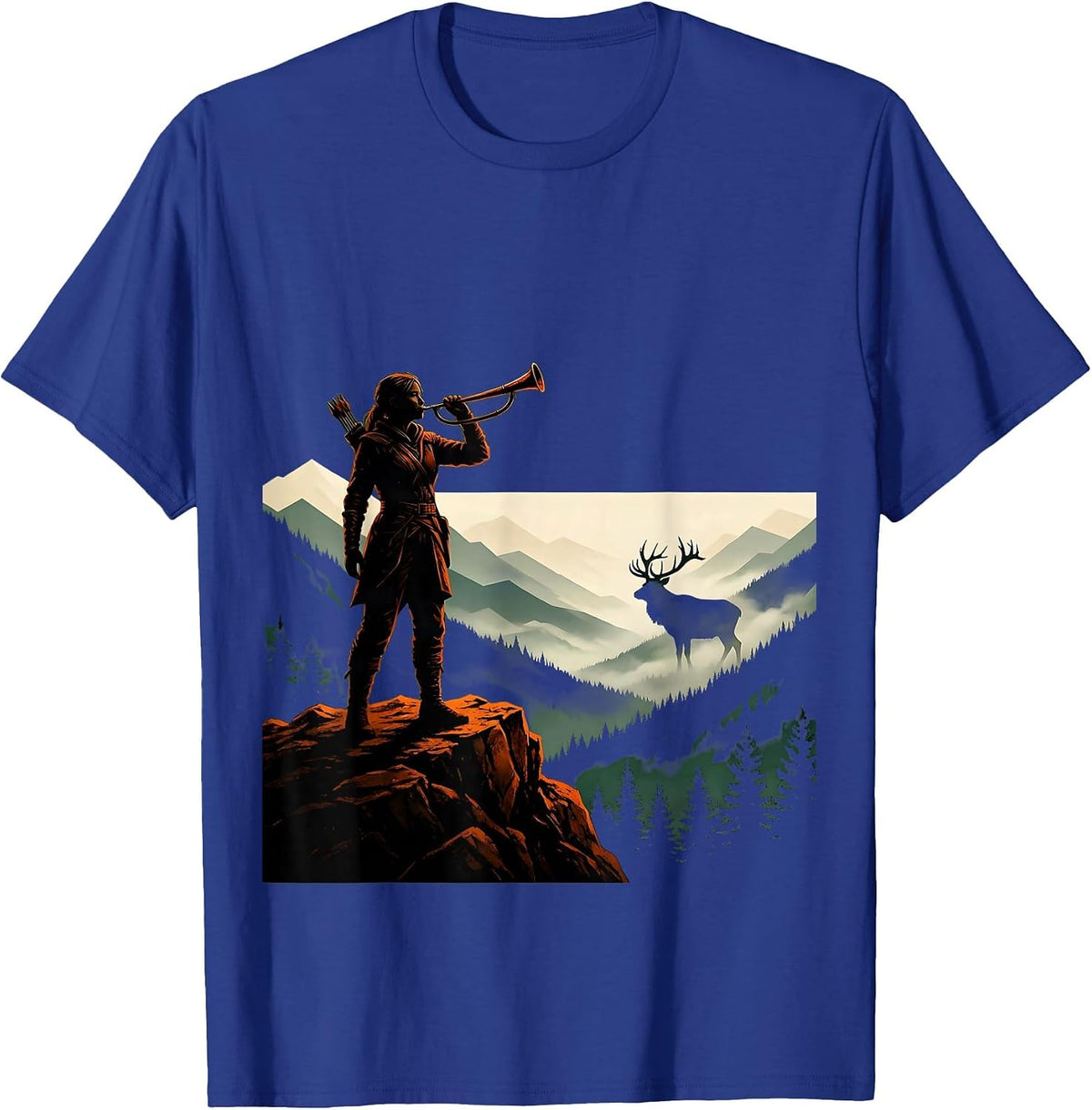 Huntress Elk Call Misty Mountain Valley T-Shirt - Royal Blue