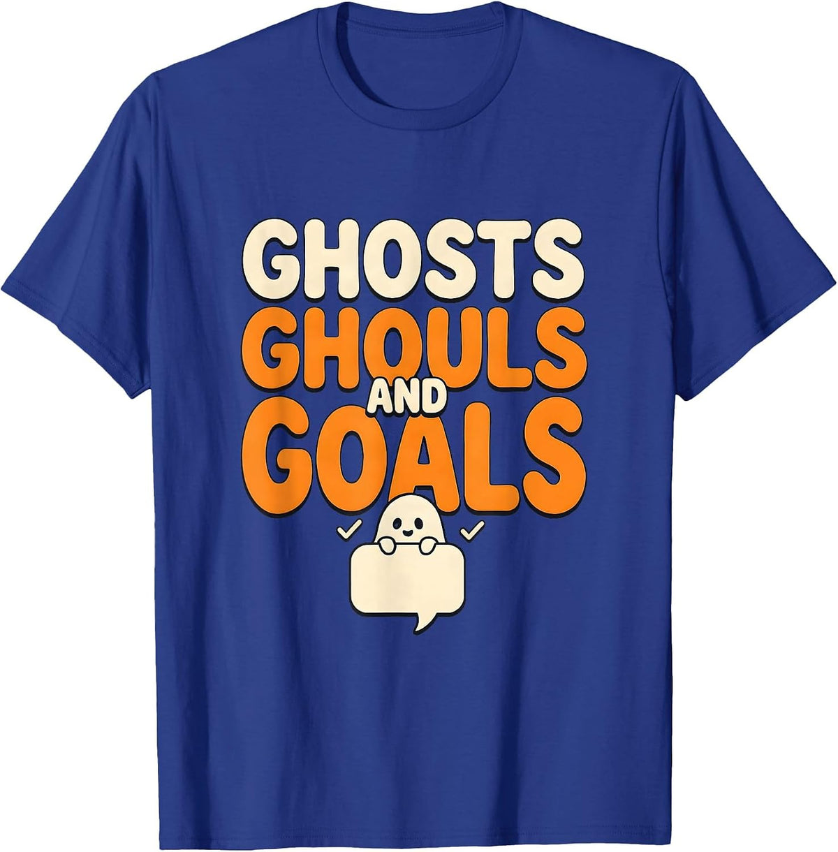 Men's Ghosts Ghouls and Goals Funny Halloween SLP Teacher Speech T-Shirt - Royal Blue