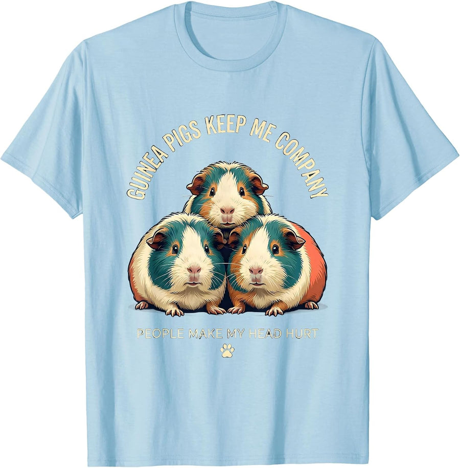 Men's Guinea Pigs Keep Me Company People Make My Head Hurt Funny T-Shirt - Baby Blue