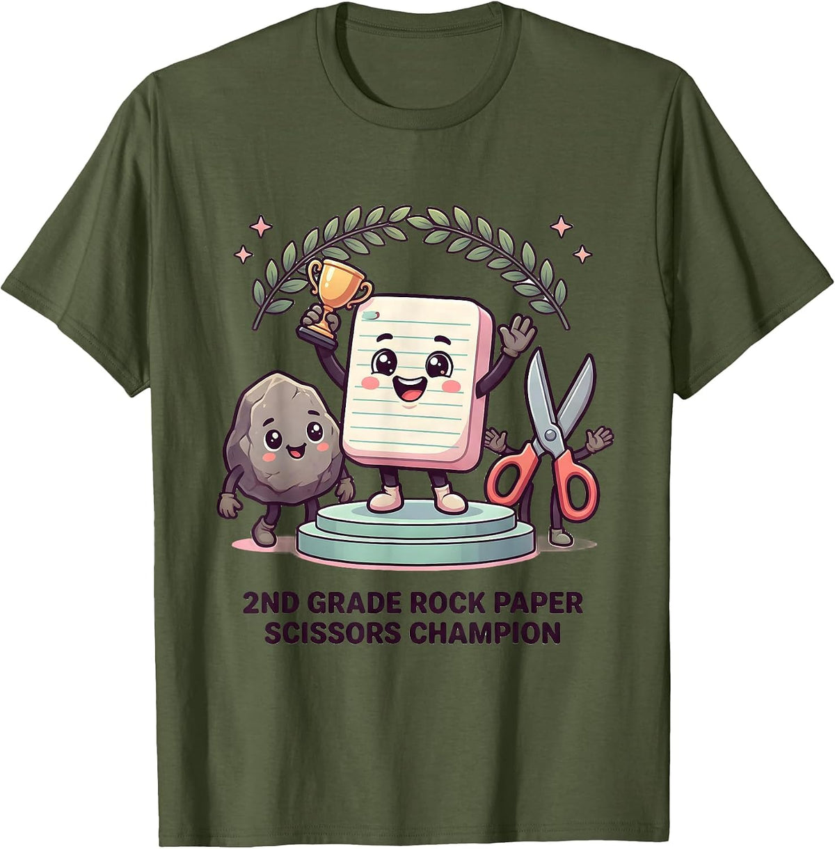 2nd Grade Rock Paper Scissors Champion Cute Kawaii Back T-Shirt, Men, Olive Green, X-Large - As Pictured