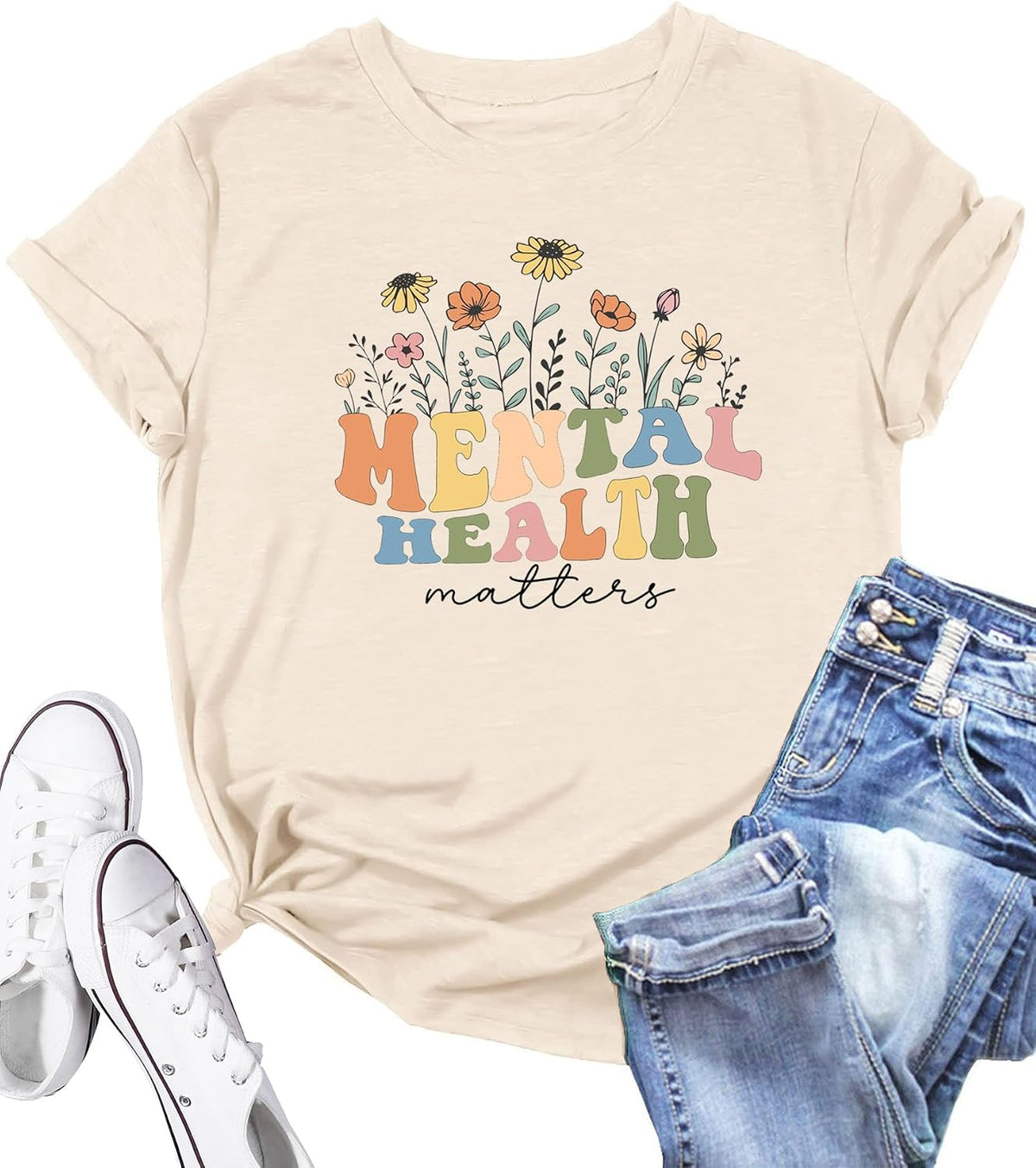 Mental Health Matters Shirt Women Inspirational Therapist Psychologist Tshirts Brain Illness Awareness Tee Tops - Apricot