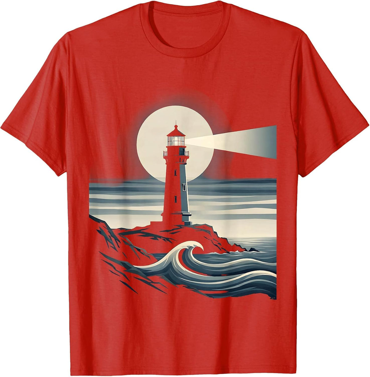 Men's Lighthouse Beam Through Fog Sailor Graphic T-Shirt - Red
