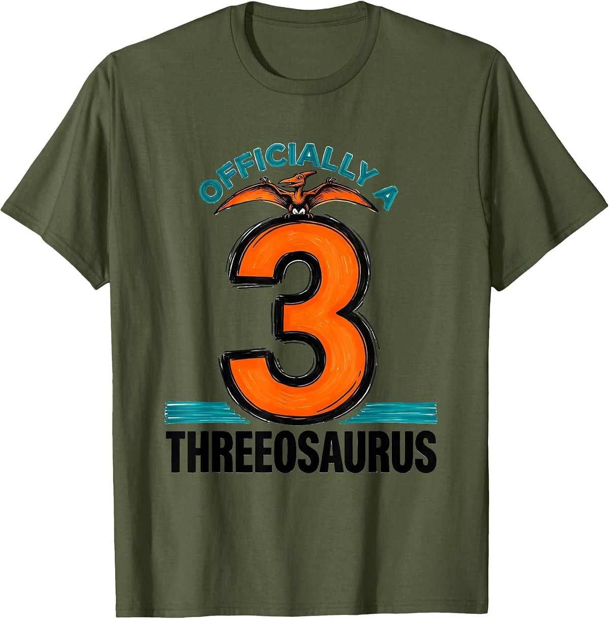 Men's Officially A Threeosaurus Funny Dinosaur Kids Back To School T-Shirt - Olive Green