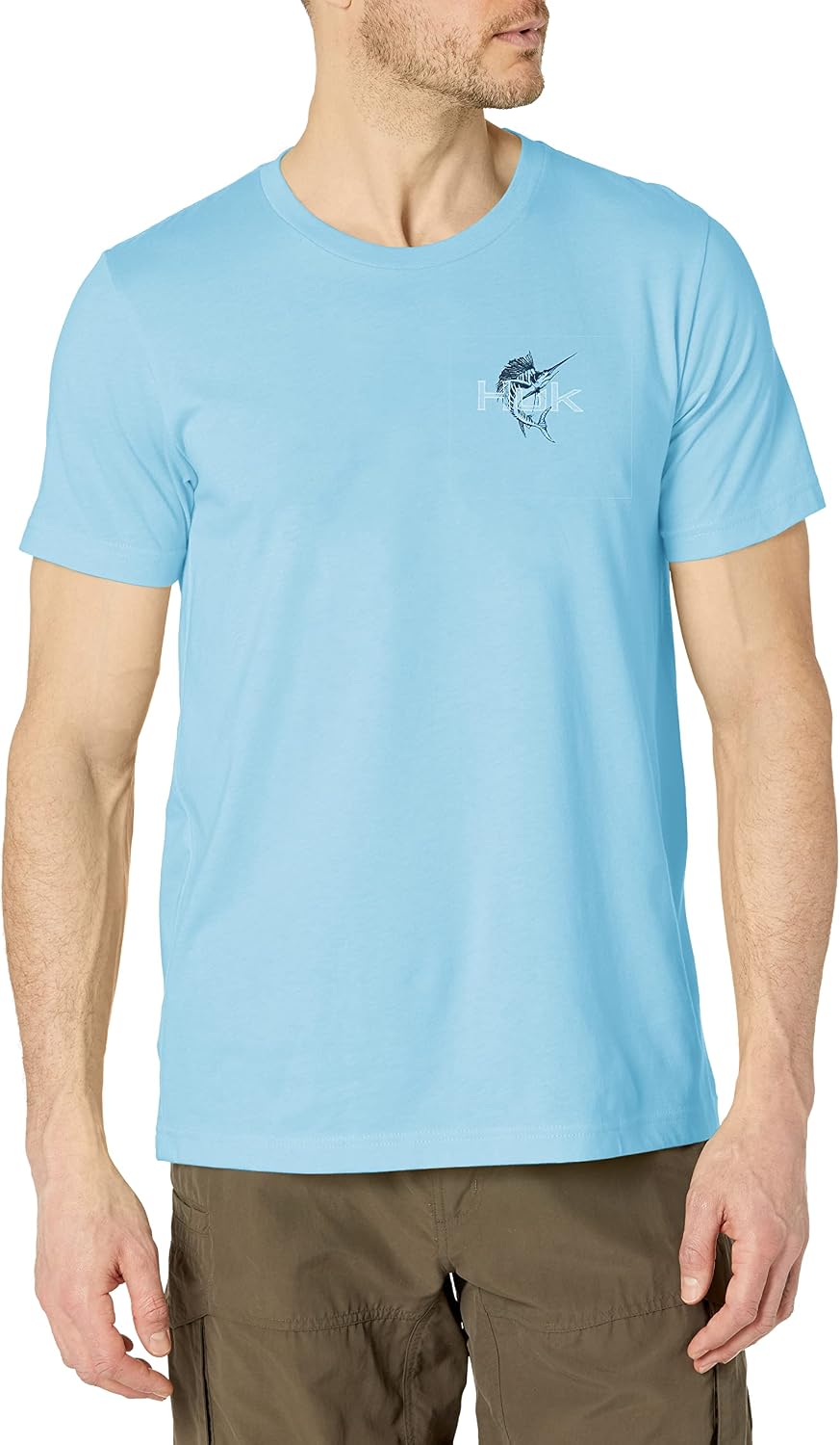 HUK Mens Performance Fishing Logo Tee, Short Sleeve T-Shirt for Men - Marlin Shine - Baltic Sea Heather Large