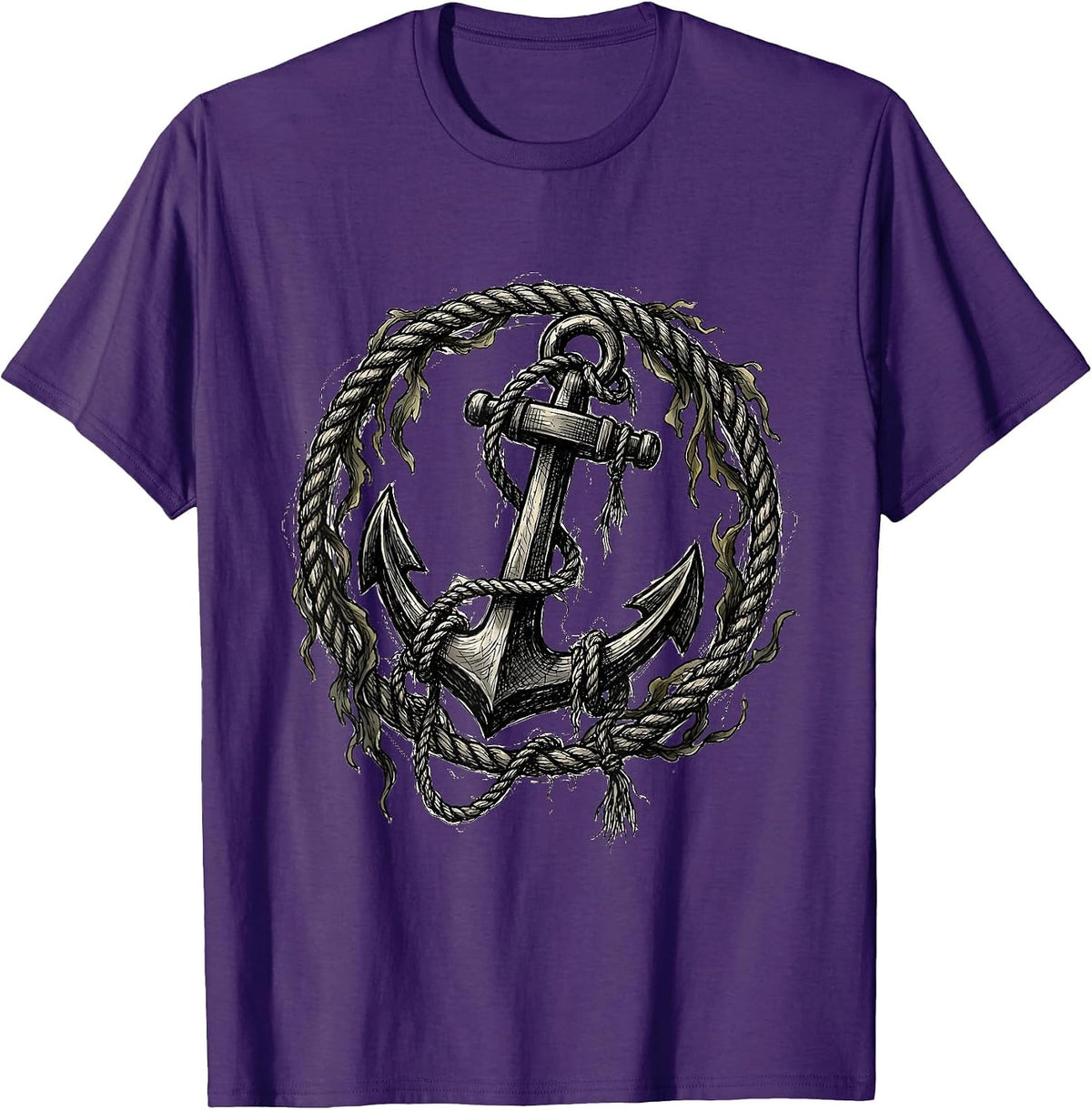 Men's Tangled Anchor Nautical Chaos Graphic Tee T-Shirt - Purple