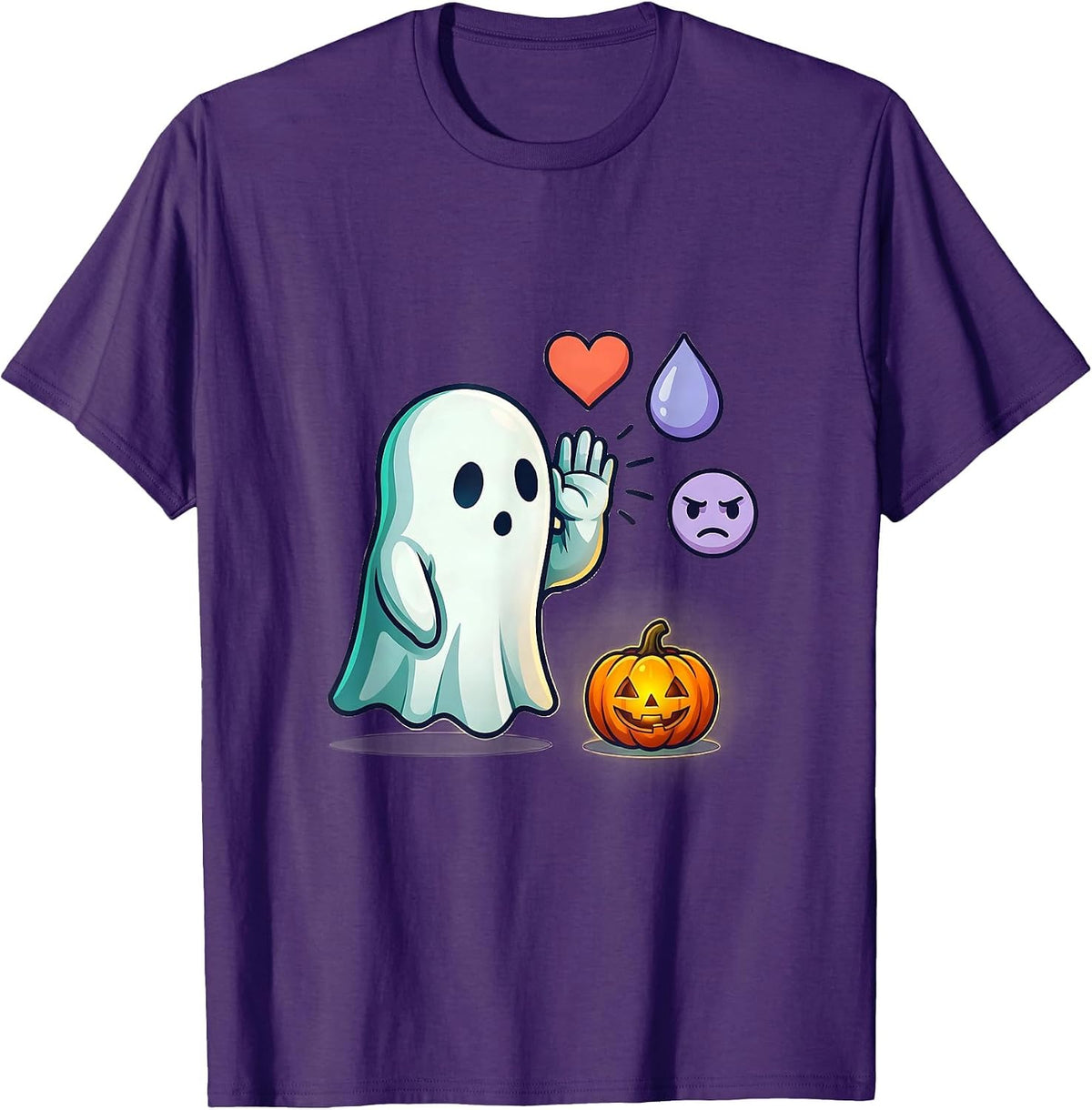 Men's Friendly Ghost Halloween Mental Health Awareness School T-Shirt - Purple