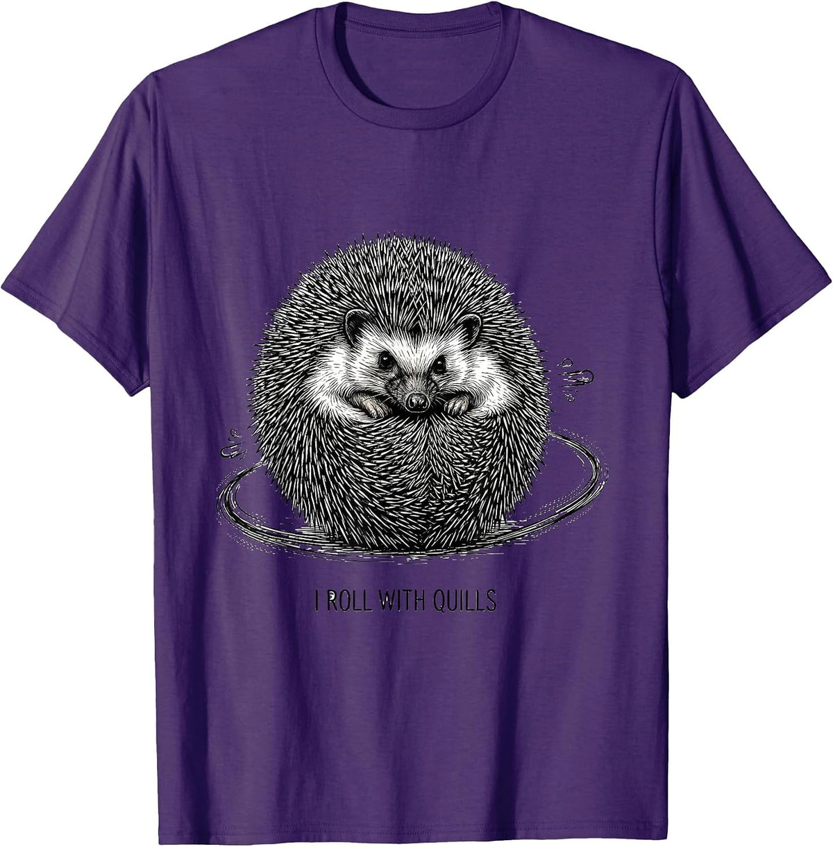 Men's I Roll With Quills Cute Hedgehog Lover Cartoon Humor T-Shirt - Purple