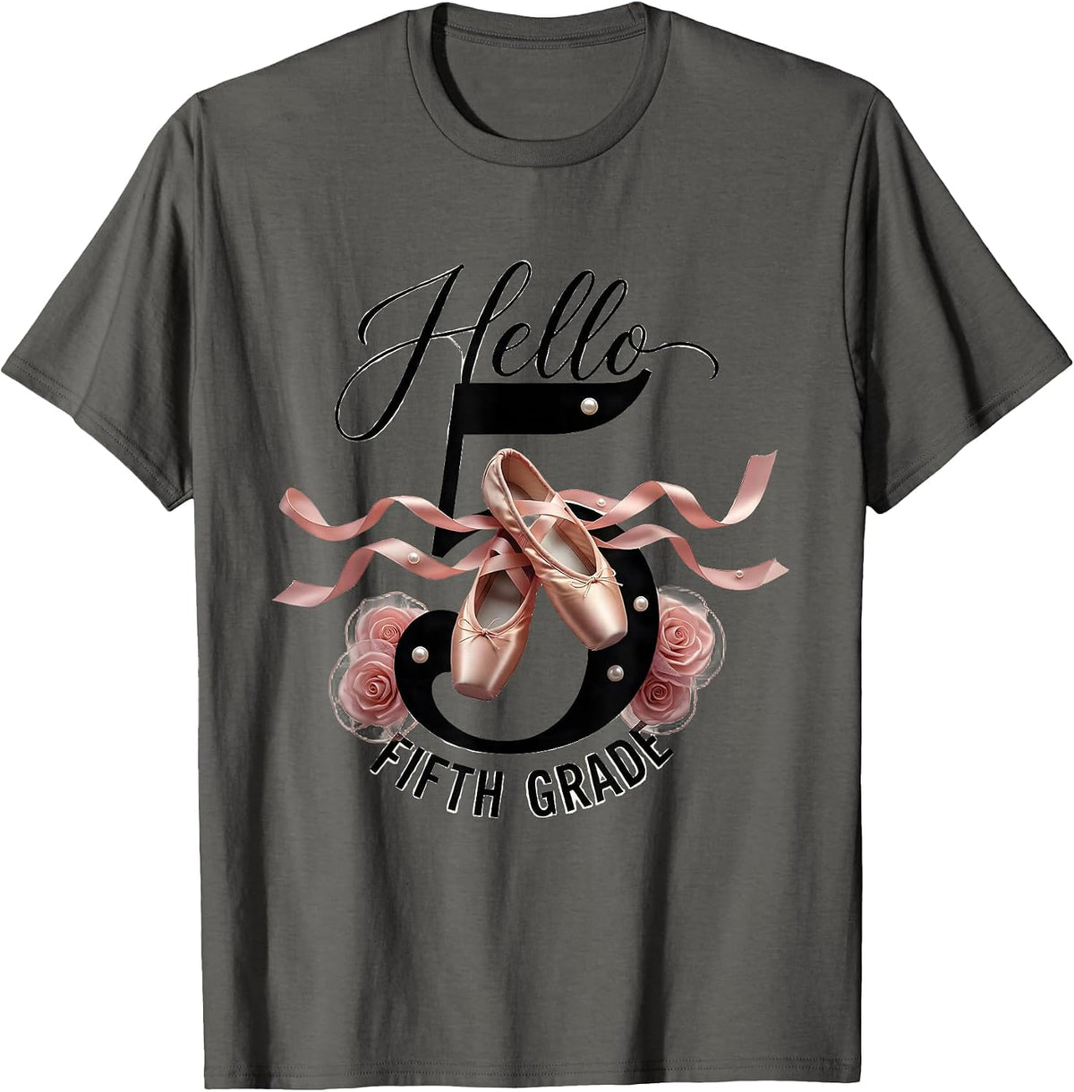 Men's Hello Fifth Grade Balletcore Graphic Back to School Coquette T-Shirt - Asphalt Grey