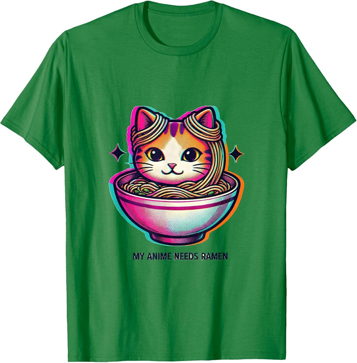 Men's My Anime Needs Ramen Funny Kawaii Anime Cat Gift T-Shirt - Kelly Green