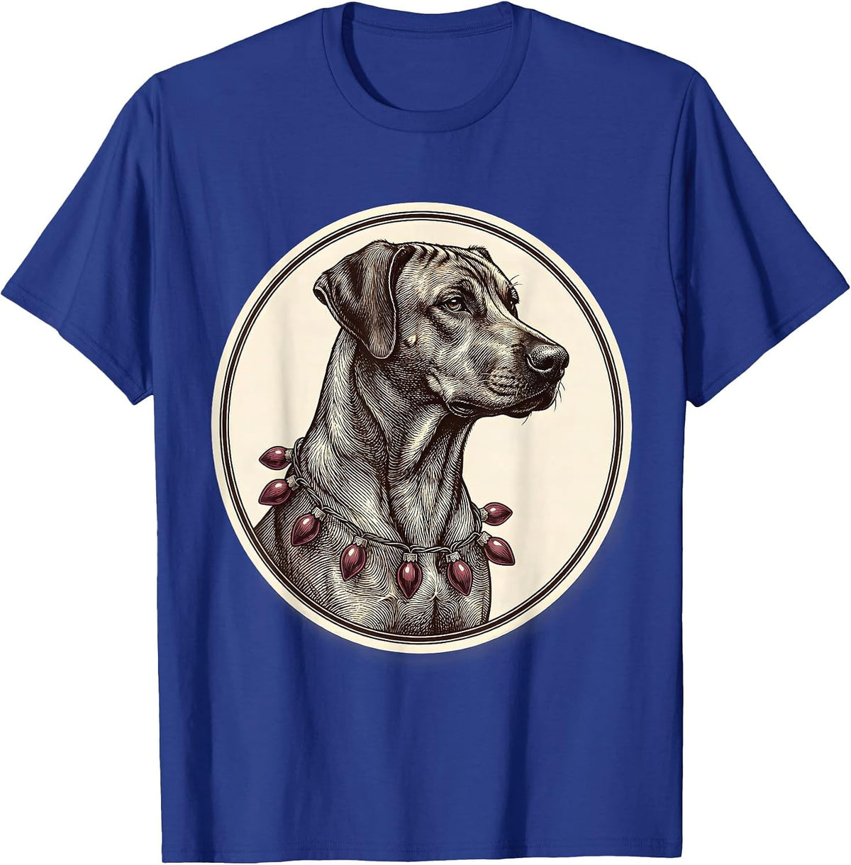 Men's Rhodesian Ridgeback Christmas Lights Crosshatch Etching T-Shirt - Royal Blue