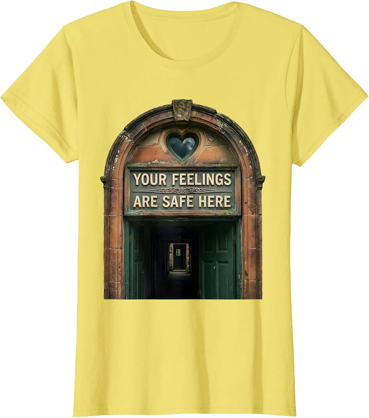 Women's Your Feelings Are Safe Here Vintage Mental Health Counselor T-Shirt - Lemon Yellow
