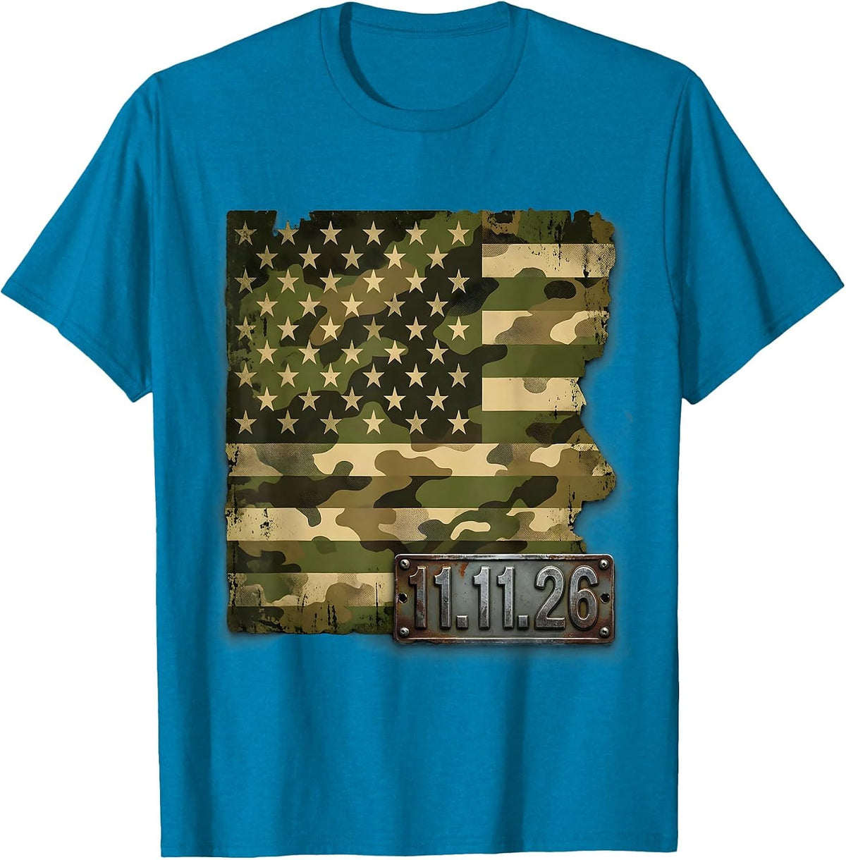 11.11.26 Distressed Patriotic Military Veteran Veteran Day T-Shirt - Sapphire Blue
