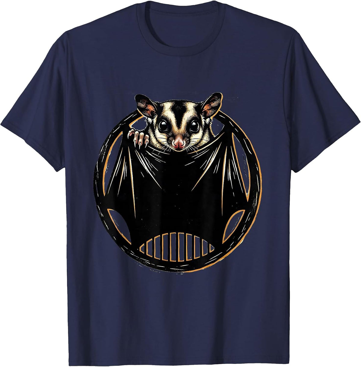 Sugar Glider Bonding Pouch Linocut Pet Owner Humor T-Shirt - Navy Blue