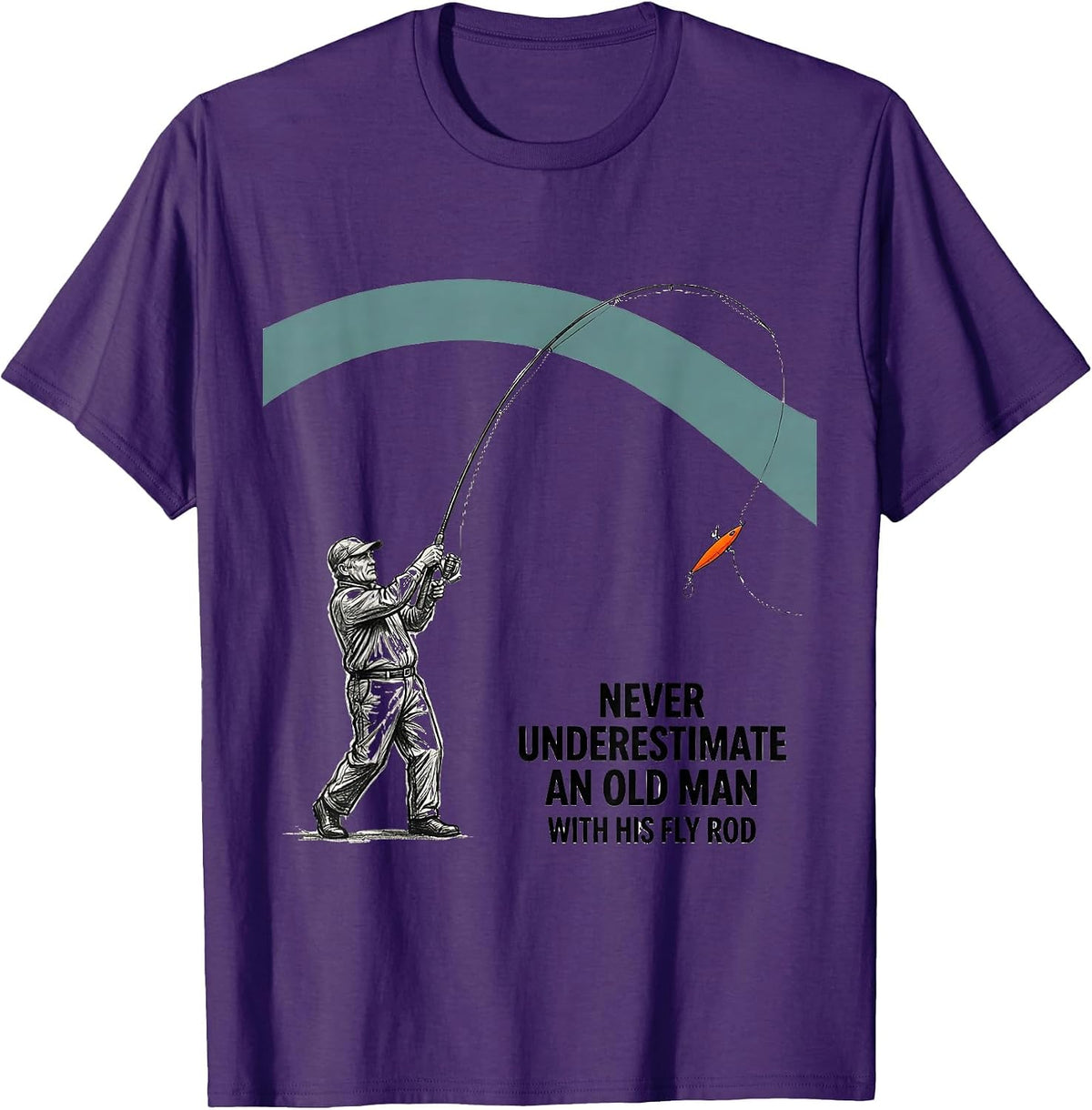 Never Underestimate An Old Man With His Fly Rod Funny T-Shirt - Purple